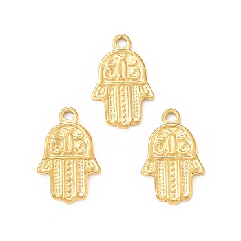 304 Stainless Steel Pendants, Hamsa Hand/Hand of Miriam, Real 18K Gold Plated, 18.5x12x1.5mm, Hole: 1.6mm