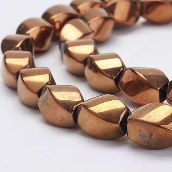 Electroplate Non-Magnetic Synthetic Hematite Strands, Twist, Grade A, Copper Plated, 12x8x8mm, Hole: 2mm, about 34pcs/strand, 15.82 inch