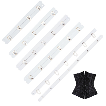 5 Sets 5 Style Iron Corset Busk, Hook & Eye Closure for Corset, Bustier, Waist Trainer, White, 200~350x12.5~27x6mm, 1 set/style