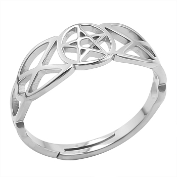 Adjustable Stainless Steel Star with Sailor's Knot Ring for Women, Stainless Steel Color, Inner Diameter: 17mm