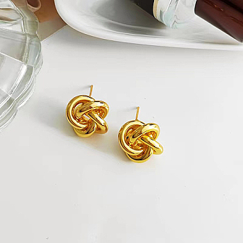 Brass Stud Earrings for Women, Knot, Real 18K Gold Plated, 17mm