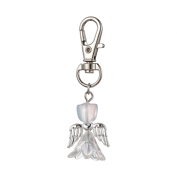 Angel Glass Pendant Decorations, with Alloy Swivel Lobster Claw Clasps, Clear, 63mm