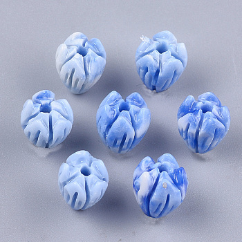Synthetic Coral Beads, Dyed, Flower Bud, Royal Blue, 8.5x7mm, Hole: 1mm
