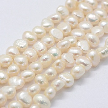 Natural Cultured Freshwater Pearl Beads Strands, Dyed, Two Sides Polished, Old Lace, 5~7x5~7x5~7mm, Hole: 0.2mm, about 53pcs/strand, 13.9 inch