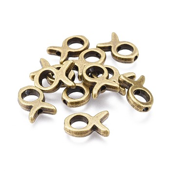 Tibetan Style Bead Frames, Lead Free & Cadmium Free & Nickel Free, Antique Bronze Color, Jesus Fish/Christian Ichthys Ichthus, For Easer, 13.5x9x3mm, Hole: 2mm, 5mm