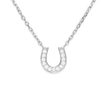 TINYSAND 925 Sterling Silver CZ Rhinestone Letter U Initial Pendant Necklaces, with Cable Chain and Lobster Claw Clasps, Silver, 18 inch