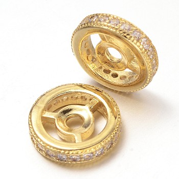Steering Wheel Brass Micro Pave Cubic Zirconia Beads, Golden, 8x2.5mm, Hole: 1mm