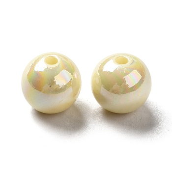 Opaque Acrylic Beads, AB Color Plated, Round, Dark Khaki, 9.5~10mm, Hole: 2mm, about 940pcs/500g