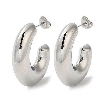 304 Stainless Steel Ring Stud Earrings, Half Hoop Earrings, Stainless Steel Color, 33.5x8.5mm