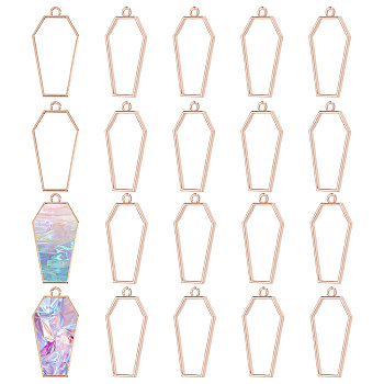 20Pcs Alloy Open Back Bezel Pendants, for Resin, Epoxy Resin Jewelry Making, Polygon, Rose Gold, 42x21x2mm, Hole: 2.5mm