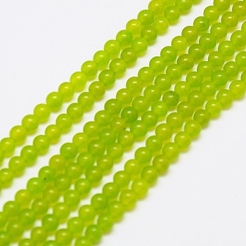 Natural Malaysia Jade Bead Strands, Round Dyed Beads, Green Yellow, 4mm, Hole: 1mm, about 90pcs/strand, 14.8 inch