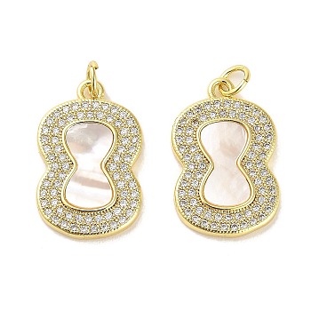 Brass Micro Pave Clear Cubic Zirconia Pendants, with Shell, Jump Ring, Oval, Real 18K Gold Plated, 22x14x3mm, Hole: 3.5mm
