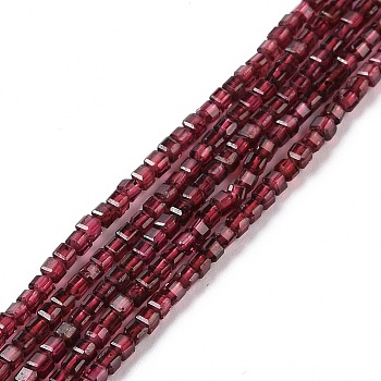 Natural Garnet Beads Strands, Faceted, Cube, 2x2x2mm, Hole: 0.6mm, about 182pcs/strand, 15.16''~15.55''(38.5~39.5cm).