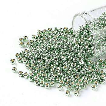 TOHO Round Seed Beads, Japanese Seed Beads, (PF570) PermaFinish Light Green Lime Metallic, 8/0, 3mm, Hole: 1mm, about 10000pcs/pound