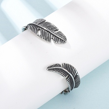 Retro 316 Surgical Stainless Steel Cuff Bangles, Feather, Antique Silver, Inner Diameter: 2.28 inch(5.8cm)