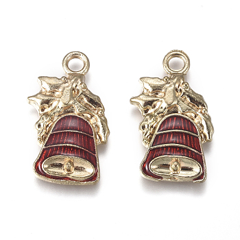 Golden Plated Alloy Pendants, with Enamel, Bell, for Christmas, Red, 20x12.5x2.5mm, Hole: 2mm