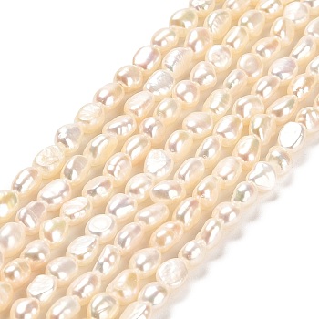 Natural Cultured Freshwater Pearl Beads Strands, Two Sides Polished, Grade 4A, Linen, 3~4x4.5~5mm, Hole: 0.5mm, about 70pcs/strand, 14.17''~14.57''(36~37cm)