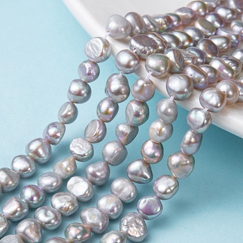 Natural Cultured Freshwater Pearl Beads Strands, Dyed, Two Sides Polished, Light Grey, 7~9x5~6mm, Hole: 0.8mm, about 45~50pcs/strand, 13.7 inch