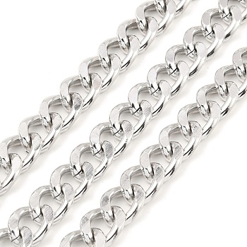 Oxidation Aluminum Diamond Cut Chains, Cuban Link Chains, Unwelded, with Spool, Platinum, 11.5x8x2mm, about 98.43 Feet(30m)/Roll