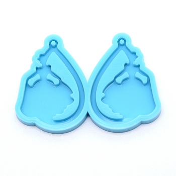 Teardrop with Lady Silicone Pendant Molds, Resin Casting Molds, For UV Resin, Epoxy Resin Jewelry Making, Blue, 41x58x5mm