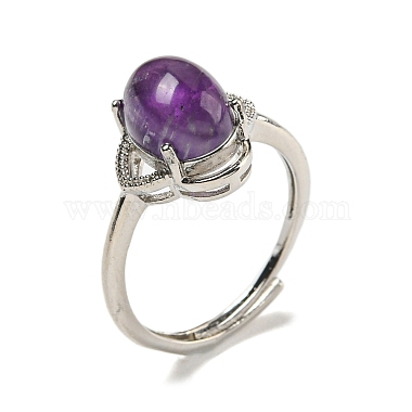 Oval Natural Amethyst Adjustable Rings(RJEW-G317-03P)-2