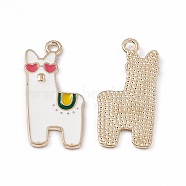 Alloy Enamel Pendants, Light Gold, Alpaca Charm, Light Gold, White, 27.5x13x1mm, Hole: 1.8mm(ENAM-C006-03KCG-03)