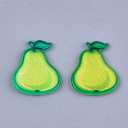 Plastic Cabochons, with Glitter Powder, Pear, Green Yellow, 24x19.5x2mm(KY-T010-24)