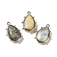 Natural African Opal Pendants, with Platinum Brass Edge, Faceted, Teardrop, 22.5x14x5.5mm, Hole: 1.6mm.(G-B009-02G-R)