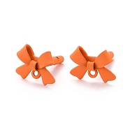Alloy Stud Earring Findings, with 925 Sterling Silver Pins and Loop, Bowknot, Coral, 11x15x4mm, Hole: 1.2mm, Pin: 0.7mm(EJEW-J102-08E)