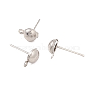304 Stainless Steel Stud Earring Findings, with Horizontal Loop, Half Round, Stainless Steel Color, 9x6mm, Hole: 1mm, Pin: 0.7mm(STAS-P307-17A-P)