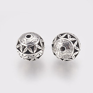 Tibetan Style Alloy Beads, Hollow Round, Antique Silver, 14mm, Hole: 2mm(TIBEB-L002-17AS)