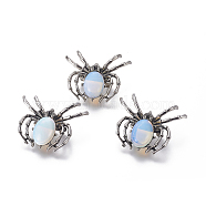 Opalite Brooch, with Alloy Findings and Glass, Spider, Antique Silver, 34~35x41~42x7mm, Hole: 3x5mm(G-A176-C01-1)