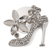 Alloy Glass Rhinestone Cabochons, with Resin, High-heeled Shoes with Flower, Platinum, 37.5x42x6.5mm(ALRI-E008-01P)