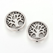 Tibetan Style Alloy Beads, Flat Round with Tree, Cadmium Free & Nickel Free & Lead Free, Antique Silver, 18x4mm, Hole: 1.5mm, about 265pcs/1000g(TIBEB-Q067-26AS-NR)