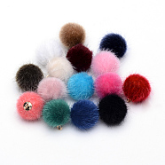 Faux Mink Fur Covered Charms, with Golden Tone Brass Findings, Round, Mixed Color, 12~14x10mm, Hole: 1.5mm(WOVE-S084-36)
