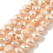 Natural Cultured Freshwater Pearl Beads Strands, Two Sides Polished, Light Salmon, 5~6mm, Hole: 0.5mm, about 31pcs/strand, 6.89''(17.5cm)(PEAR-A006-04B)