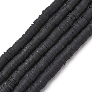 Handmade Polymer Clay Beads Strands, for DIY Jewelry Crafts Supplies, Heishi Beads, Disc/Flat Round, Black, 8x0.5mm, Hole: 2mm, about 350pcs/strand, 15.75''(40cm)(CLAY-R089-8mm-Q029)
