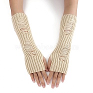 Acrylic Fiber Yarn Knitting Fingerless Gloves, Winter Warm Gloves with Thumb Hole, Cornsilk, 200x70mm(COHT-PW0002-15F)