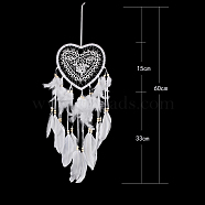 Feather Heart Woven Net/Web Wind Chimes, with Beads, for Home Party Festival Decor, White, 600mm(HEAR-PW0001-165)