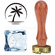 Olycraft 1Pc Golden Brass Stamp Head, For Wax Seal Stamp, with 1Pc Pear Wood Handle, and 1Pc Rectangle Velvet Pouches, Coconut Tree Pattern, Stamp: 30x12mm, Handle: 78.3~78.5x22mm(DIY-CP0006-10A)
