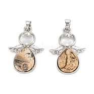 Natural Picture Jasper Pendants, with Platinum Tone Alloy Findings, Angel, 35x24.5x6mm, Hole: 6x5mm(G-H180-11P)