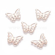 304 Stainless Steel Charms, Butterfly, Rose Gold, 10.5x15x0.6mm, Hole: 1~4mm(STAS-H436-58RG)