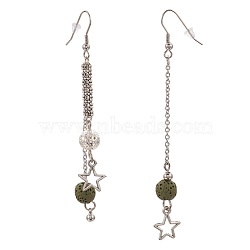 Synthetic Lava Rock Dangle Earrings, Asymmetrical Earrings, with Alloy Findings, Star, Antique Silver & Platinum, 86.5~92mm Pin: 0.6mm(EJEW-F184-05AS)
