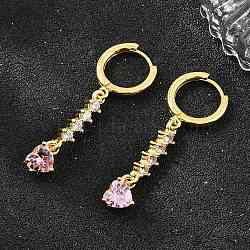 Brass Micro Pave Cubic Zirconia Hoop Dangle Earrings, Heart, Lead Free & Cadmium Free, Rack Plating, Long-Lasting Plated, Real 18K Gold Plated, 40x7mm(KK-CBA8324-07G-01)