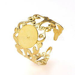 Adjustable Brass Ring Shanks, Filigree Ring Base Findings, Golden, Tray:8mm, 19mm(X-KK-R037-260G-A)