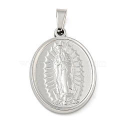 Non-Tarnish 304 Stainless Steel Pendants, Religious Theme Charm, Oval with Saint, Stainless Steel Color, 25.5x18.5x2.5mm, Hole: 5x3mm(STAS-B071-02F-11P)