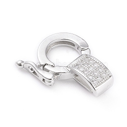 Brass Micro Pave Clear Cubic Zirconia Twister Clasps, Long-Lasting Plated, Platinum, 18x13.5x6mm, Hole: 5.5x3.5mm(ZIRC-L097-021P)
