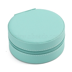 Round PU Leather Jewelry Zipper Boxes, Portable Travel Jewelry Organizer Case, for Earrings, Rings, Necklaces Storage, Cyan, 10x5cm(PW-WG47132-06)