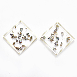 Epoxy Resin Pendants, with Shell and Alloy Findings, Rhombus, Light Gold, Colorful, 41.5x41.5x1.5~3mm, Hole: 1mm(RESI-S365-02A)