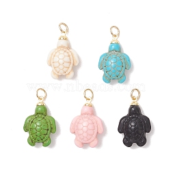 Dyed Synthetic Turquoise Pendnats, Sea Turtle Charms with 304 Stainless Steel Findings, Golden, Mixed Color, 22x15x7mm, Jump Ring: 5x1mm,  Inner Diameter: 3.5mm(PALLOY-JF05075)